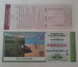 MİLLİ PİYANGO 29 TEMMUZ 2006 ÇEYREK BİLET 000042 KAT İZİ MÜHÜR YOK