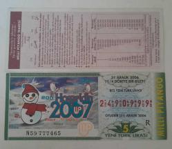 MİLLİ PİYANGO 31 ARALIK 2006 ÇEYREK BİLET 2490999 KAT İZİ MÜHÜR YOK
