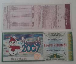 MİLLİ PİYANGO 31 ARALIK 2006 ÇEYREK BİLET 1489888 KAT İZİ MÜHÜR YOK