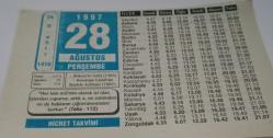 28 Ağustos 1997-Orijinal Takvim Yaprağı-Doğum Günü-Söz,Nişan,Nikâh,Düğün ve Önemli Günler Hediyesi-Hicret Takvimi-Ayet(Hadis)-(Taha-112)-Bükreş'in Fethi(1595)-İmam'ı Azam Ebu Hanife-Bir Mesele-Francis Bacon
