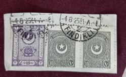 1923 Ayyıldız 10 para çift ve 2 kuruşluk damga pulu ile postadan geçmiş fragman