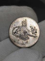 Sultan Abdülhamit 1293/4 Mısır Baskı Gümüş 1 Kuruş Çil