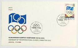 1994 FDC Uluslararası Olimpiyat Komitesinin 100. Yılı (IOC), Ankara, 17.08.1994, PTT M.O.B.Y.D. İlk Gün Zarfı (FDC-486)