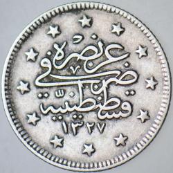 V. MEHMET REŞAT GÜMÜŞ 2 KURUŞ 1327/1. KOSTANTİNİYYE DARBI.