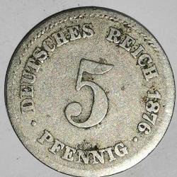 ALMANYA  1876  D     5 PFENNIG