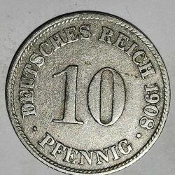 ALMANYA  1908 D     10  PFENNIG