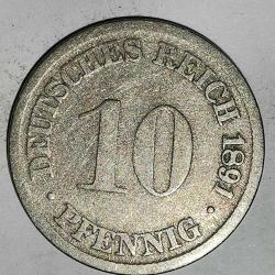 ALMANYA  1891 D        10  PFENNIG