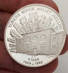 1995 T.B.M.M.NİN 75. YILI 50.000 LİRA GÜMÜŞ HATIRA PARASI DARPHANEDEN SERTİFİKASIZ AZ SAYIDA ÇIKARILMIŞ ORİJİNAL ÇİL C2RRR1 ÇOK NADİR