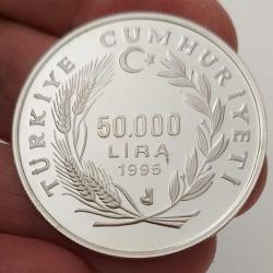 1995 T.B.M.M.NİN 75. YILI 50.000 LİRA GÜMÜŞ HATIRA PARASI DARPHANEDEN SERTİFİKASIZ AZ SAYIDA ÇIKARILMIŞ ORİJİNAL ÇİL C2RRR1 ÇOK NADİR