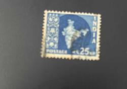 Hindistan Pulu - India Stamp - Postadan Geçmiş Pul Filateli -  Damgalı -  Hindistan Haritası Temalı Pul , 25 PARA - YABANCI PULLAR -NOSTALJİK DOĞUM GÜNÜ HEDİYESİ