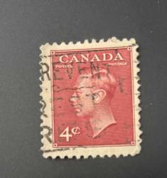 Kanada Pulu - Canada Stamp - Postadan Geçmiş Pul Filateli -DAMGALI -  KRAL VI. GEORGE TEMALI KANADA PULU, 4 PARA - YABANCI PULLAR-NOSTALJİK DOĞUM GÜNÜ HEDİYESİ