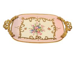 LİMOGES EL BOYAMA BRONZ KULPLU SUNUMLUK 26,5 cm uzunluğunda 14,5 cm eninde