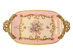 LİMOGES EL BOYAMA BRONZ KULPLU SUNUMLUK 26,5 cm uzunluğunda 14,5 cm eninde