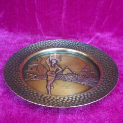 VINTAGE EL YAPIMI KABARTMA GÖRSELLİ RIO DE JANEIRO HATIRASI KÜÇÜK BAKIR TABAK