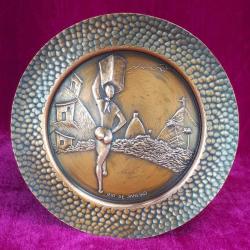 VINTAGE EL YAPIMI KABARTMA GÖRSELLİ RIO DE JANEIRO HATIRASI KÜÇÜK BAKIR TABAK