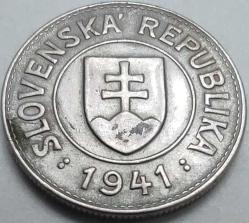 Slovakya 1941 1 Koruna Savaş Dönemi Erken Emisyon Cupro-Nikel