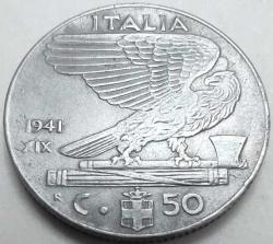 LOT.1 » İtalya 1941 50 Centesimi Kral III. Vittorio Emanuele Kartal Figürlü