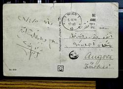 1928 yılı Osmanlıca yazılı Avusturya Viyanadan Ankaraya gönderilmiş postadan geçmiş siyah beyaz kartpostal