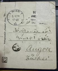 1928 yılı Osmanlıca yazılı Avusturya Viyanadan Ankaraya gönderilmiş postadan geçmiş siyah beyaz kartpostal