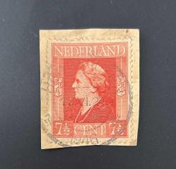 Hollanda Pulu - Nederland Stamp - Mektup Zarfından Kesilmiş / Postadan Geçmiş Pul Filateli - 1946 Damgalı - KRALİÇE WILHELMİNA TEMALI PUL, 7 1/2 PARA - YABANCI PULLAR -NOSTALJİK DOĞUM GÜNÜ HEDİYESİ
