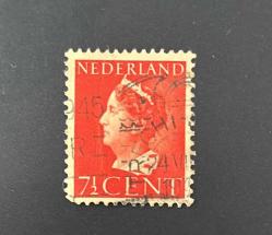 Hollanda Pulu - Nederland Stamp - Postadan Geçmiş Pul Filateli - 1945 Damgalı - KRALİÇE WILHELMİNA TEMALI PUL, 7 1/2 PARA - YABANCI PULLAR -NOSTALJİK DOĞUM GÜNÜ HEDİYESİ