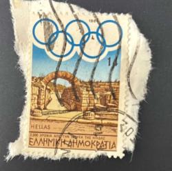 Yunanistan Pulu - Greek Stamp - Mektup Zarfından Kesilmiş / Postadan Geçmiş Pul Filateli -  Damgalı - Antik Olimpiyat stadyumu kriptesi temalı pul , 14 PARA - YABANCI PULLAR - NOSTALJİK DOĞUM GÜNÜ HEDİYESİ