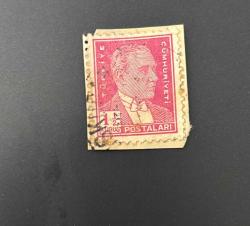 Türk Pulu - Turkish Stamp - Mektup Zarfından Kesilmiş / Postadan Geçmiş Pul Filateli -  DAMGALI - ATATÜRK TEMALI PUL, 1 1/2 KURUŞ- Türkiye Cumhuriyeti - NOSTALJİK DOĞUM GÜNÜ HEDİYESİ