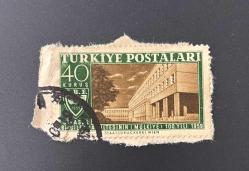 Türk Pulu - Turkish Stamp - Mektup Zarfından Kesilmiş / Postadan Geçmiş Pul Filateli - Damgalı - SİYASAL BİLGİLER FAKÜLTESİNİN 100. YILI 1959 TEMALI PUL , 40 KURUŞ - Türkiye Cumhuriyeti - NOSTALJİK DOĞUM GÜNÜ HEDİYESİ