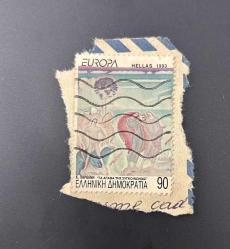 Yunanistan Pulu - Greek stamp - Mektup Zarfından Kesilmiş  / Postadan Geçmiş Pul Filateli - Ressam Konstantinos Parthenis Tablosu Temalı Pul, 90 PARA  - YABANCI PULLAR-NOSTALJİK DOĞUM GÜNÜ HEDİYESİ