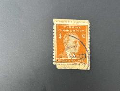 Türk Pulu - Turkish Stamp - Mektup Zarfından Kesilmiş /  Postadan Geçmiş Pul Filateli - DAMGALI - ATATÜRK TEMALI PUL,  3 KURUŞ - Türkiye Cumhuriyeti - NOSTALJİK DOĞUM GÜNÜ HEDİYESİ