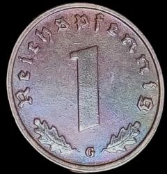 Almanya 1940 G Nazi Dönemi 1 Reichspfenig Çil Bronz (Nadir)
