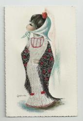 LOT.5 » VALENCIA / TAMAMEN İPLİKLER DOKUNARAK YAPILMIŞ İSPANYOL KIZI KARTPOSTALI...