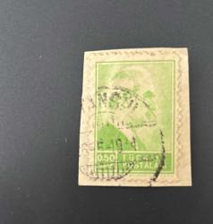Türk Pulu - Turkish Stamp - Mektup Zarfından Kesilmiş /  Postadan Geçmiş Pul Filateli - DAMGALI -İSMET İNÖNÜ TEMALI PUL,  0.50 KURUŞ - Türkiye Cumhuriyeti - NOSTALJİK DOĞUM GÜNÜ HEDİYESİ