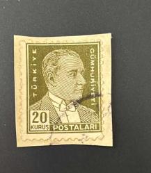 Türk Pulu - Turkish Stamp - Mektup Zarfından Kesilmiş /  Postadan Geçmiş Pul Filateli - DAMGALI - ATATÜRK TEMALI PUL, 20 KURUŞ - Türkiye Cumhuriyeti - NOSTALJİK DOĞUM GÜNÜ HEDİYESİ