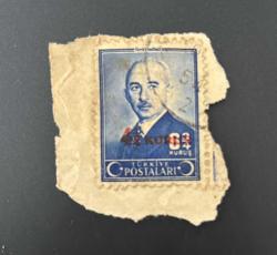 Türk Pulu - Turkish Stamp - Mektup Zarfından Kesilmiş /  Postadan Geçmiş Pul Filateli - DAMGALI -İSMET İNÖNÜ TEMALI PUL,  6 3/4 KURUŞ - Türkiye Cumhuriyeti - NOSTALJİK DOĞUM GÜNÜ HEDİYESİ
