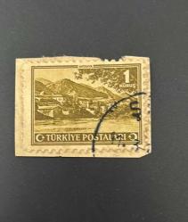 Türk Pulu - Turkish Stamp - Mektup Zarfından Kesilmiş /  Postadan Geçmiş Pul Filateli -  DAMGALI - ANTAKYA İLİ TEMALI PUL ,  1  KURUŞ - Türkiye Cumhuriyeti - NOSTALJİK DOĞUM GÜNÜ HEDİYESİ