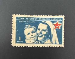 Türk Pulu - Turkish Stamp - Postadan Geçmiş Pul Filateli - DAMGALI - TÜRKİYE ÇOCUK ESİRGEME KURUMU ŞEFKAT PULLARI 1954 , 1 KURUŞ - Türkiye Cumhuriyeti - NOSTALJİK DOĞUM GÜNÜ HEDİYESİ