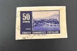 Türk Pulu - Turkish Stamp - Mektup Zarfından Kesilmiş /  Postadan Geçmiş Pul Filateli - 1964 DAMGALI - AMASRA İLİ TEMALI PUL , 50 KURUŞ - Türkiye Cumhuriyeti - NOSTALJİK DOĞUM GÜNÜ HEDİYESİ