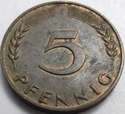 LOT.6 » Almanya 1950 5 Pfennig Meşe Filizi Temalı Çelik Üzeri Pirinç Kaplama