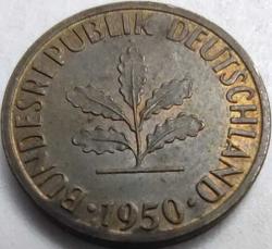 Almanya 1950 5 Pfennig Meşe Filizi Temalı Çelik Üzeri Pirinç Kaplama