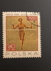 Polonya Pulu - Polska Stamp -  Postadan Geçmiş Pul Filateli - Damgalı - Tokyo 1964 Olimpiyat Oyunları - Bayrak Yarışı Temalı Pul , 3.40 PARA - YABANCI PULLAR-NOSTALJİK DOĞUM GÜNÜ HEDİYESİ