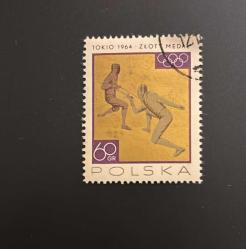 Polonya Pulu - Polska Stamp -  Postadan Geçmiş Pul Filateli - Damgalı - Tokyo 1964 Olimpiyat Oyunları - İki Dövüşçü Eskrimci Temalı Pul , 60 PARA - YABANCI PULLAR-NOSTALJİK DOĞUM GÜNÜ HEDİYESİ