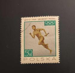 Polonya Pulu - Polska Stamp -  Postadan Geçmiş Pul Filateli - Damgalı - Tokyo 1964 Olimpiyat Oyunları - Bayrak Yarışı Temalı Pul , 50 PARA - YABANCI PULLAR-NOSTALJİK DOĞUM GÜNÜ HEDİYESİ