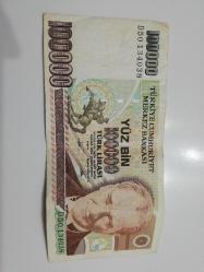 YÜZ BİN (100000) TÜRK LİRASI KAĞIT PARA SERİ D50 134038 ÇOK TEMİZ