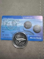 LOT.15 » Darphane Hatıra Para Gümüş 1 Ons Mersin Balığı Sertifikalı