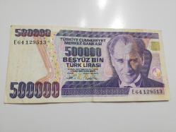 BEŞ YÜZ BİN TÜRK LİRASI SERİ E64 129513 çil altı çok temiz