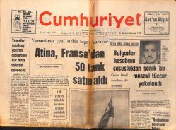 Cumhuriyet Gazetesi 31 Ağustos 1970 - Atina , Fransa'dan 50 Tank Satın Aldı