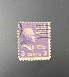 Amerika Birleşik Devletleri Pulu - USA Stamp - Postadan Geçmiş Pul Filateli - DAMGALI -ESKİ BAŞKAN THOMAS JEFFERSON TEMALI PUL, 3 PARA - YABANCI PULLAR - NOSTALJİK DOĞUM GÜNÜ HEDİYESİ