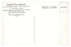 1950-60'lar Amerika Newyork Hotel President Sepya Parçalı Kartpostal