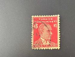 Türk Pulu - Turkish Stamp -  Postadan Geçmiş Pul Filateli -  DAMGALI - ATATÜRK TEMALI PUL, 6 KURUŞ - Türkiye Cumhuriyeti - NOSTALJİK DOĞUM GÜNÜ HEDİYESİ